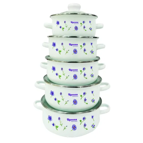 Набір каструль UNIQUE UN-2357 10ін. (Емаль, білий/4 різних малюнка)