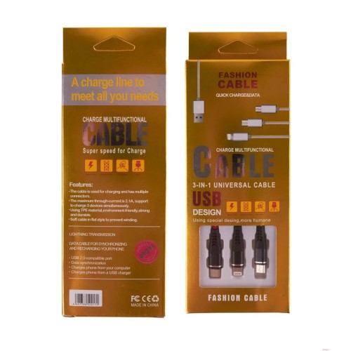 Кабель USB - Lightning + Micro USB + Type-C FASHION CABLE