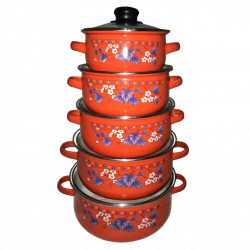 Набор кастрюль UNIQUE UN-2356 10пр. эмаль, красный/синиий/зеленый/черный