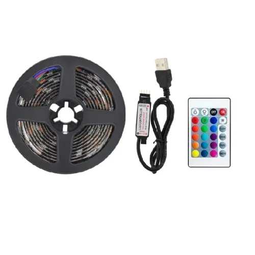 Гірлянда-стрічка (Rope-Lights) SMD5050-RGB Music універсальна, пров.: чорний, 5м (Різнокольорова)