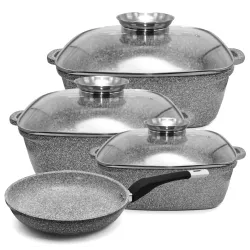Набір казанів UNIQUE UN-5531 4пр (16см/20см/24см, квадратні, 24см сковорода)