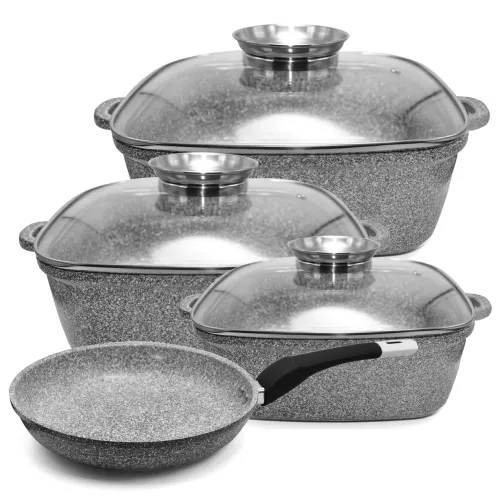 Набір казанів UNIQUE UN-5531 4пр (16см/20см/24см, квадратні, 24см сковорода)