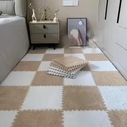 Килимок-пазл з плюшевим покриттям 10 пазлів 30х30х1.5 см білий-беж