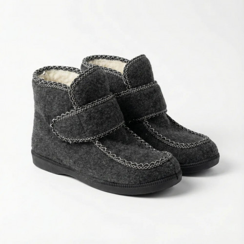 Бурки суконные зимние на липучке. Серые чуни для широкой ноги и высокого подъема. Размеры 37-42 39