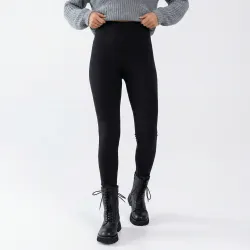 Легінси жіночі на хутрі чорні (трикотаж), теплі зимові лосини з широким поясом, розміри 42-58 M