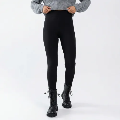 Легінси жіночі на хутрі чорні (трикотаж), теплі зимові лосини з широким поясом, розміри 42-58 M