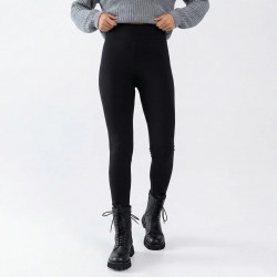 Легінси жіночі на хутрі чорні (трикотаж), теплі зимові лосини з широким поясом, розміри 42-58 L
