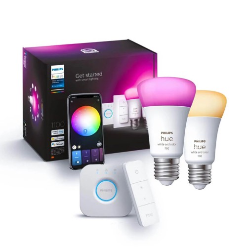 Стартовий комплект Philips Hue E27 White and Color 1100лм 75Вт 2 шт. + Dimmer + Блок керування Philips Hue Bridge, Apple HomeKit