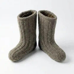 Бурки повстяні зимові на хутрі. Валянки короткі сірі з посиленою п'ятою, теплі бабуші 41