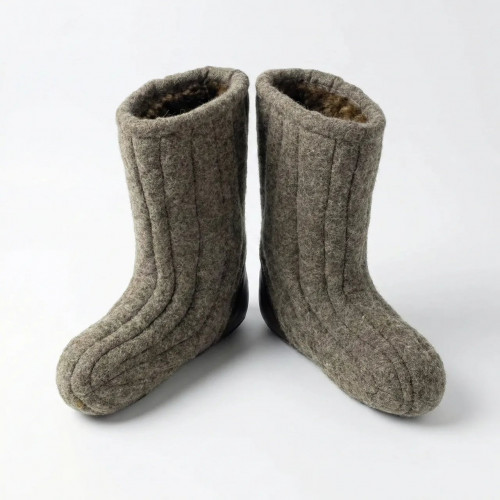Бурки войлочные зимние на меху. Валенки короткие серые с усиленной пяткой, теплые бабуши 42