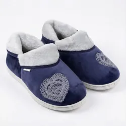 Чуні капці домашні сині з вишивкою Серце. Теплі жіночі бурки на хутрі Dagohome. Розміри 37-41 41
