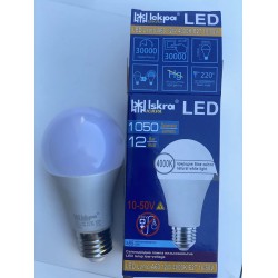 LED Лампа Іскра A60 12W 4000K E27 10-50 V (Груша) | Нейтральний білий світ | Низьковольтна для автономних систем