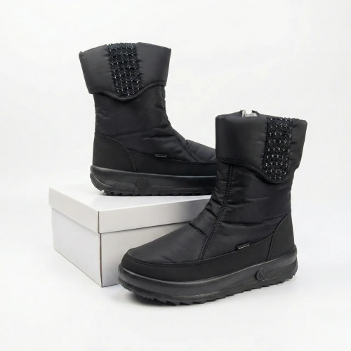 Женские зимние дутики черные (на молнии) | Теплые, Водоотталкивающие, С декором 42