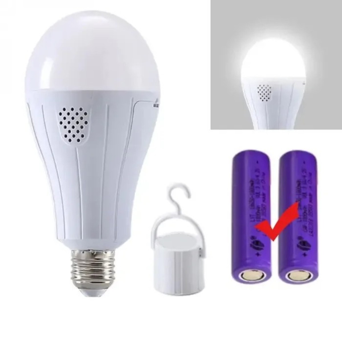Лампочка LED E27 з акумулятором 2x18650 15W, 2 режими: від 220 В і автономно, аварійна лампа (арт. 3026)