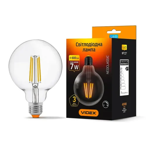 LED лампа дімерна VIDEX Filament G95FD 7W E27 4100K VL-G95FD-07274