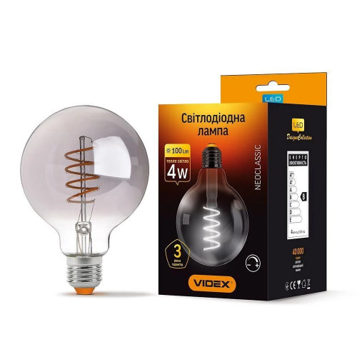 LED лампа філаментна дімерна VIDEX Filament G95FGD 4W E27 2100K графіт VL-G95FGD-04272
