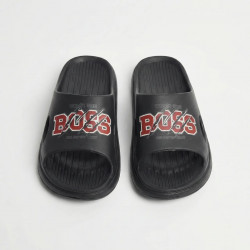 Мужские шлепанцы черные с принтом 