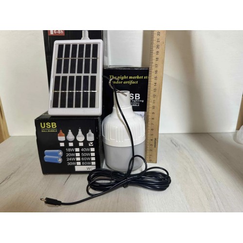 Лампа із сонячною панеллю Акумуляторна лампа для кемпінгу 20W/підвісна LED-лампочка