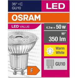 Світлодіодна лампа OSRAM цоколь GU10, 4,3 Вт, теплий білий (2700K).