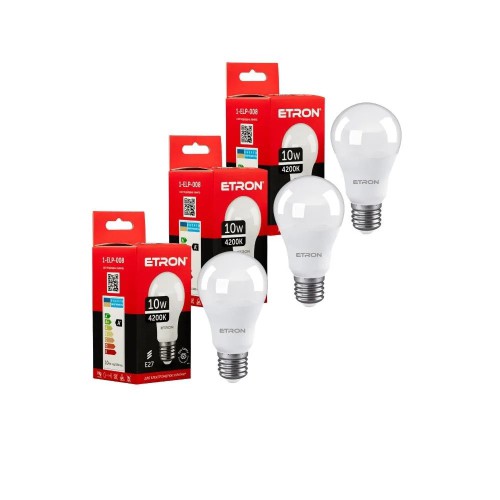 Комплект LED ламп 10W Е27 4200K А60 220V ETRON 1-ELP-008 3 шт