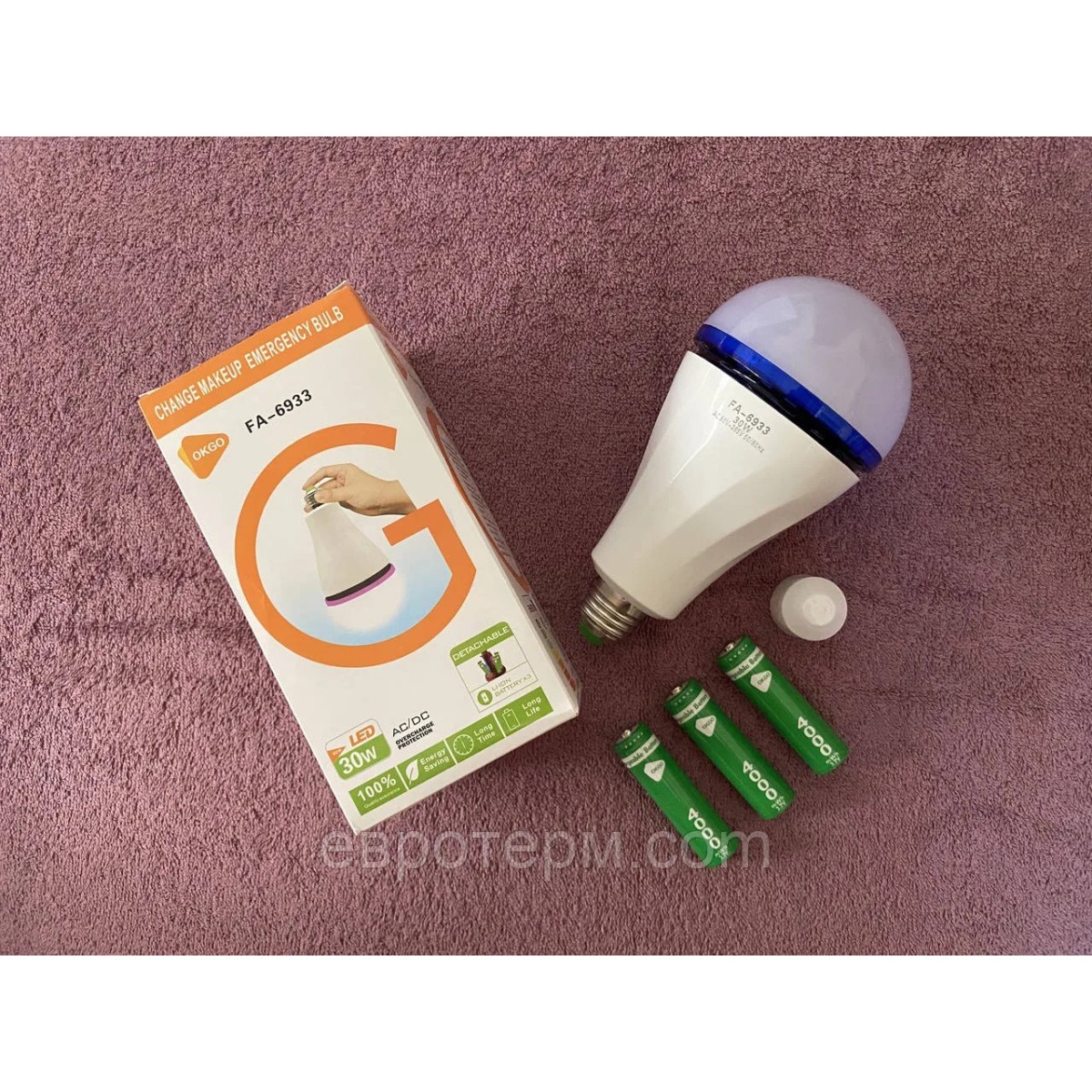 Лампа акумуляторна 30W, OKGO FA-6933, цоколь Е 27, 3 x 18650 аварійна лампа, світлодіодна LED лампа (арт. 3104)