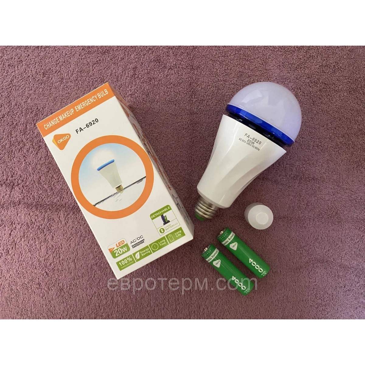 Лампа акумуляторна 20W, OKGO FA-6920, цоколь Е 27, 2 x 18650 аварійна лампа, світлодіодна LED лампа (арт. 3185)