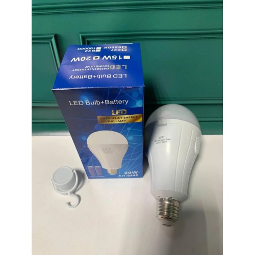 Світлодіодна лампа з акумулятором автономна аварійна 20W E27 лампочка з 2 акумуляторами 18650 і гачком
