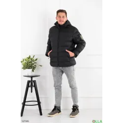 Чоловіча зимова куртка чорна з капюшоном, тепла парка на штучній вовні, коротка 54