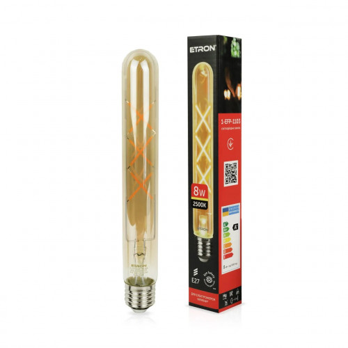 Світлодіодна філаментна лампа ETRON 1-EFP-1103 8W 2500K T30 E27 Golden позолочене скло
