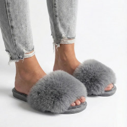 Жіночі капці з пушком Сірі (36-41) Пухнасті шльопанці хутряні для дому та вулиці 38