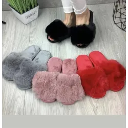 Жіночі домашні капці Пухнастики з еко-хутра Чорний 41