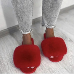 Жіночі домашні капці Пухнастики з еко-хутра Червоний 38
