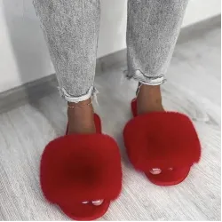 Жіночі домашні капці Пухнастики з еко-хутра Червоний 40