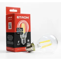 Світлодіодна філаментна лампа ETRON 10W A60 E27 4200K нейтральне світло, прозора, енергозберігаюча