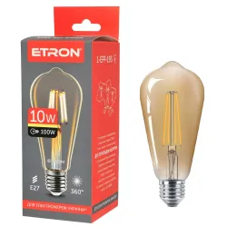 Світлодіодна філаментна лампа ETRON ST64 10W E27 2700K тепле світло, золота, енергозберігаюча