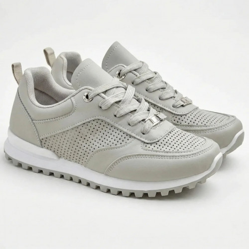 Женские кроссовки Светло-серые с перфорацией эко-кожа (36-41) классические повседневные кеды 39