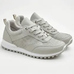 Жіночі кросівки Світло-сірі з перфорацією еко-шкіра (36-41) класичні повсякденні кеди 40