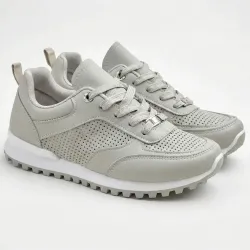 Жіночі кросівки Світло-сірі з перфорацією еко-шкіра (36-41) класичні повсякденні кеди 41