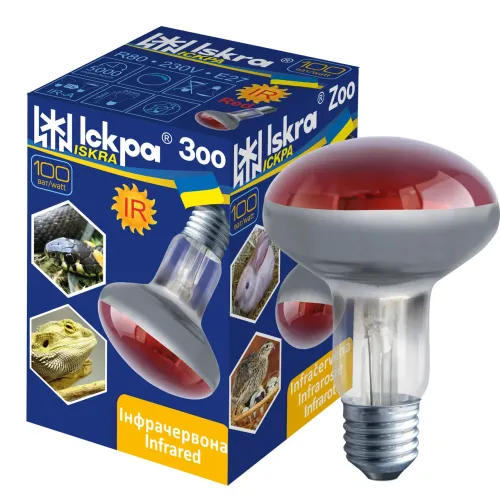 Лампа Інфрачервона R80 75W E27 (червона) ТМ Helios для тераріумів, обігрівання дрібних тварин.