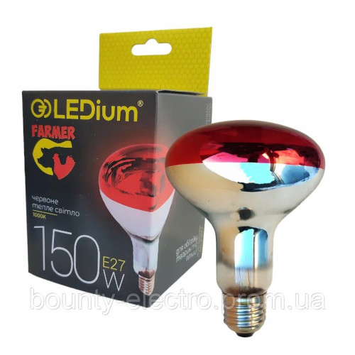 Інфрачервона лампа LEDium FARMER 150 Вт R95 Е27 1000К дзеркальна з червоним склом-фільтром BE
