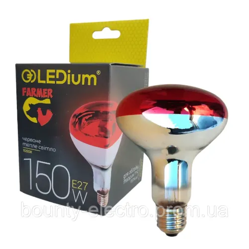 Інфрачервона лампа LEDium FARMER 150 Вт R95 Е27 1000К дзеркальна з червоним склом-фільтром BE
