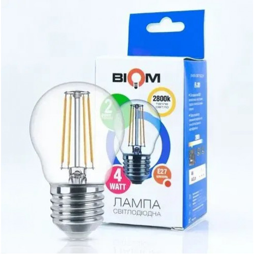 Світлодіодна лампа Filament Biom FL-301 G45 4W E27 2800K тепле світло