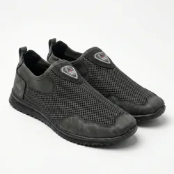 Чоловічі літні сліпони сірі сітка + нубук. Дихаючі мокасини без шнурків 41-45 43