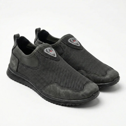 Мужские летние слипоны серые сетка + нубук. Дышащие мокасины без шнурков 41-45 44