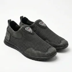 Чоловічі літні сліпони сірі сітка + нубук. Дихаючі мокасини без шнурків 41-45 45