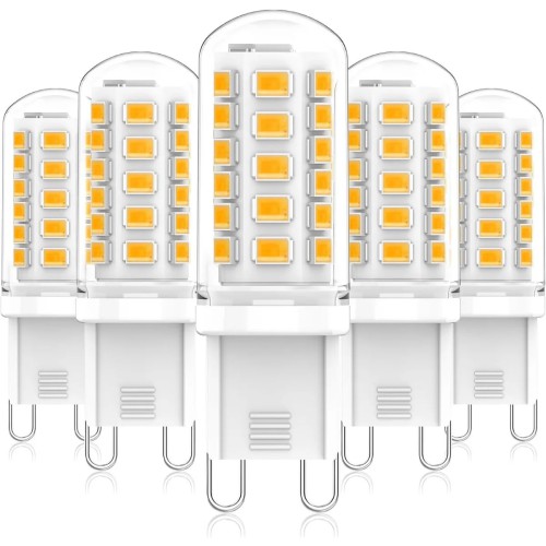 Світлодіодні лампи G9 5Вт 2700K теплий білий, еквівалент 30 40Вт, набір 5шт, без мерехтіння для люстр, бра та декору