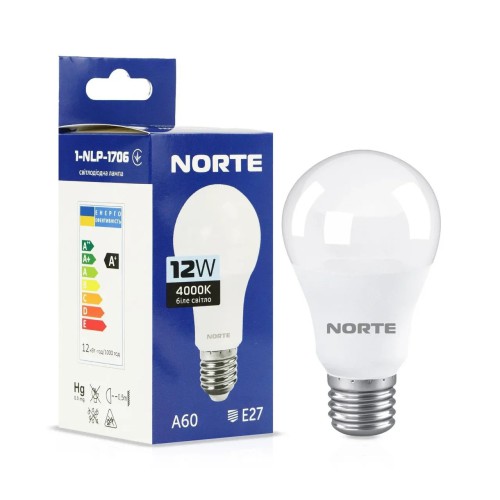 Світлодіодна лампа LED 12W 4000K E27 A60 NORTE 1-NLP-1706
