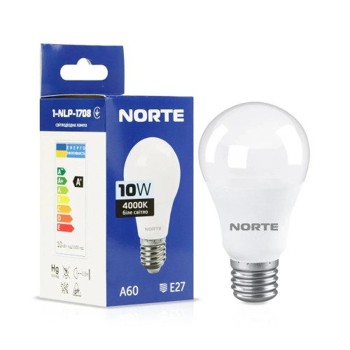 Світлодіодна лампа LED 10W 4000K E27 A60 NORTE 1-NLP-1708
