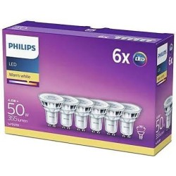Philips LED GU10 лампи 50W екв., теплий білий 2700K, прозорі, енергоефективні, набір 6 шт., нерегульована яскравість