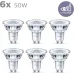 Philips LED GU10 лампи 50W екв., теплий білий 2700K, прозорі, енергоефективні, набір 6 шт., нерегульована яскравість